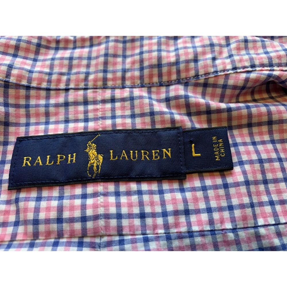 POLO RALPH LAUREN Pink/Blue Checks Embroidered 100% Cotton Button Down Shirt L